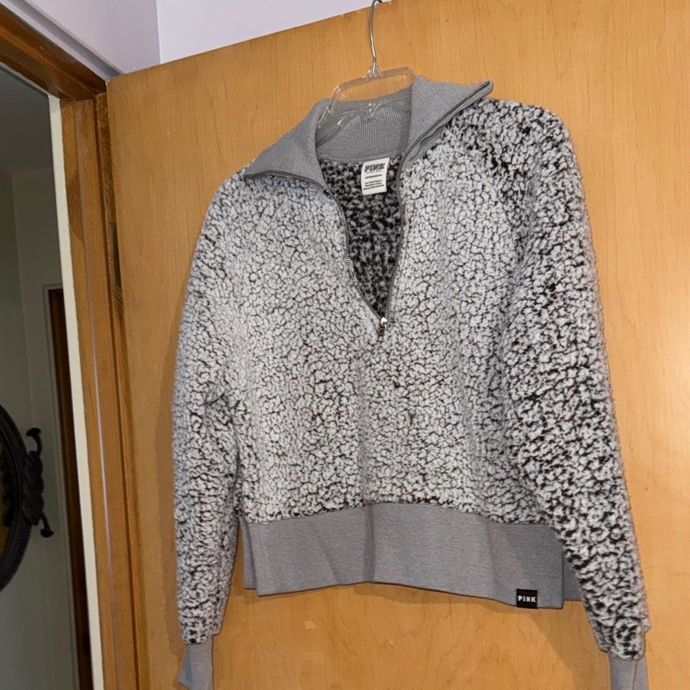 PINK Victoria's Secret Gray and Black Sherpa Hoodie